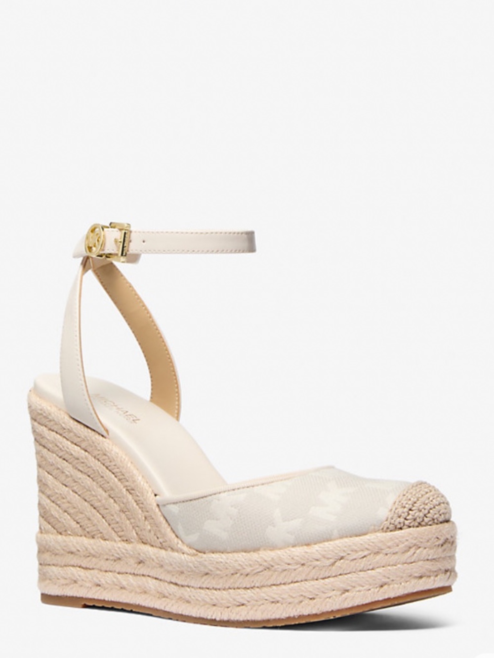 New Michael Kors MICHAEL KORS Neutral Larissa Logo Jacquard Espadrille Wedge